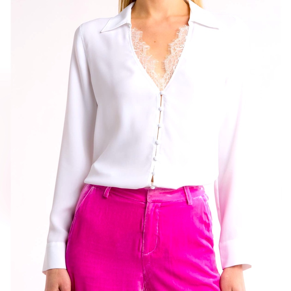 NEW L’agence Kori Lace Trim Blouse
